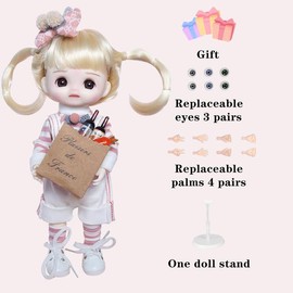 UCanaan Bjd Dolls 1/8 SD Dolls  22.5cm/8.86inch 18 Ball Jointed Doll DIY Fashion Dolls with Full Outfits 3 Pair Hands 3 Changeable Eyes, Stand and Gift Box, Best Gitfs for Girls Christmas Birthday Cute Palm holiday option - Color: White