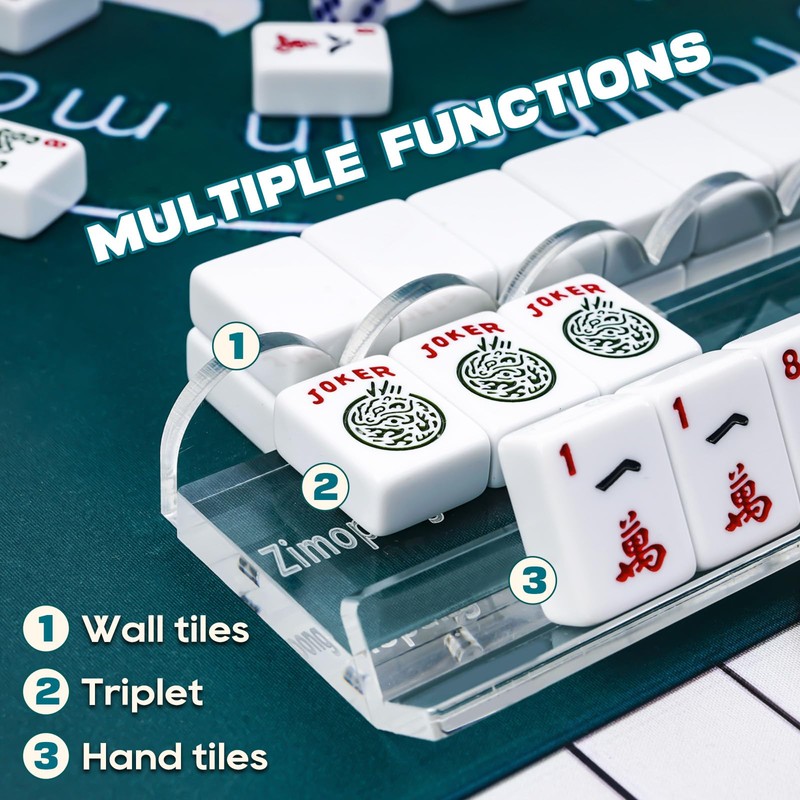 ZIMOPONG Mahjong Racks with Magnetic Pushers 17.5inch, 4 PCS, Clear