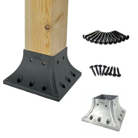 Myard 4x4 (Actual 3.5x3.5) Inches Aluminum Deck Post Base Furniture Cover Flange with Screws for Decking Patio Railing Handrail Fence Anchor (Qty 1, Black)