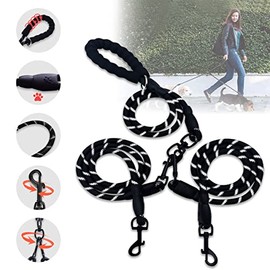 Eynshoo Correa Doble para Perros Extraible y Resistente, Negro | Rotacion 360 Sin Enredo con Manija Suave. Correa Reflectante para Paseo Nocturno