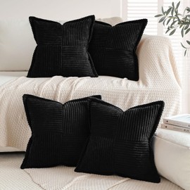 Sungeek Set of 4 Corduroy Cushion Covers, Decorative Cushion Covers, Soft Cushion Cover, Decorative Cushion, Sofa Cushion, Couch Cushion Cover, Decorative Cover for Sofa, Bedroom, Living Room (Black,