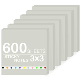 Super Sticky Notes,6 Pads Self-Stick Note Pads 3 x 3 in,600 Sheets Total Sticky Notepad Bulk Post,Office Supplies,School Supplies,Christmas Decor (Light Gray, 6 Pads Sticky Notes 3x3)