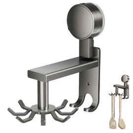 inkihuit Hook Rack with Suction Cup, 360° Rotation Hanging Organiser, Metal Hanging Rail for Kitchen Utensils, Holder for Chopping Board and Spatula, Attaching No Drilling Rack for Kitchen/Bathroom