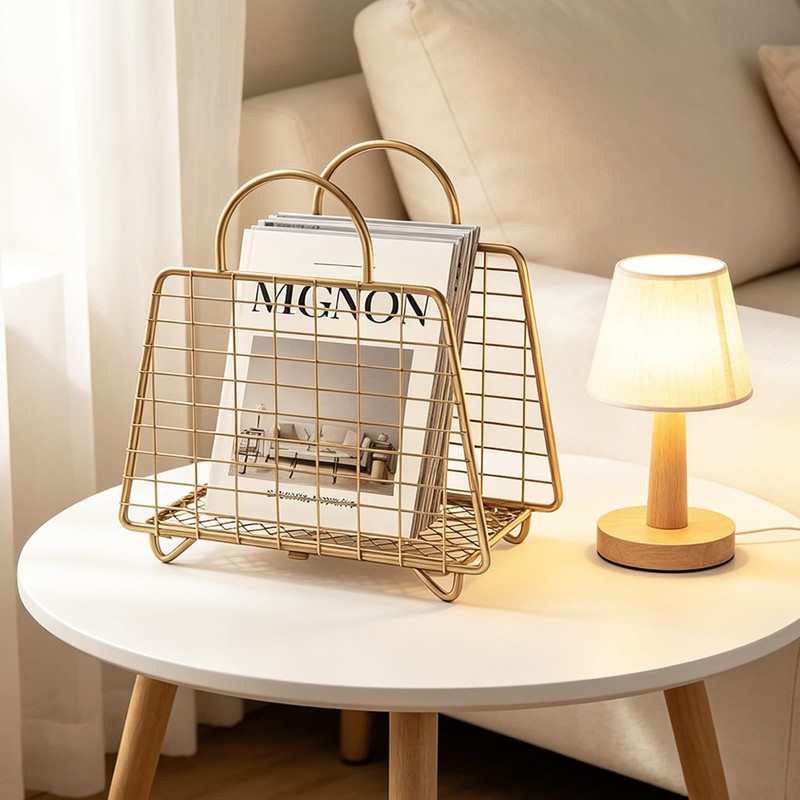Gold Magazine Holder,Modern Magazine Rack Floor,Metal Wire Magazine Basket