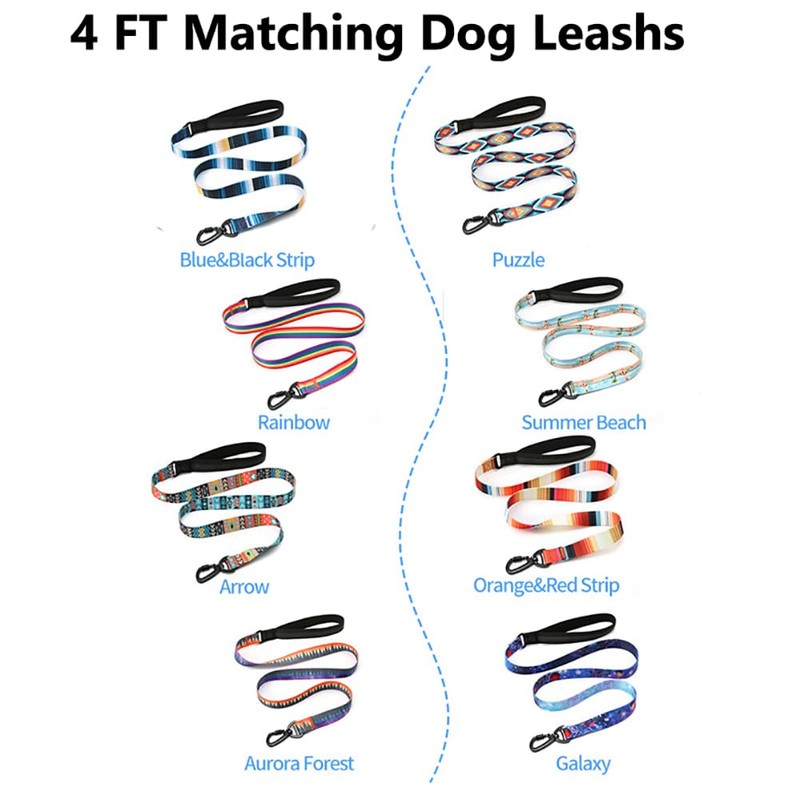 Dog Collar and Leash Set, Soft Bohemia Patterns Ethnic Style