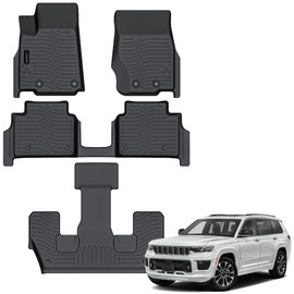 Auxko All Weather 3 Row Floor Mats for Jeep Grand Cherokee L 2021-2024(6 Passenger Without Center Console) Rubber TPE Floor MatS Liners Black