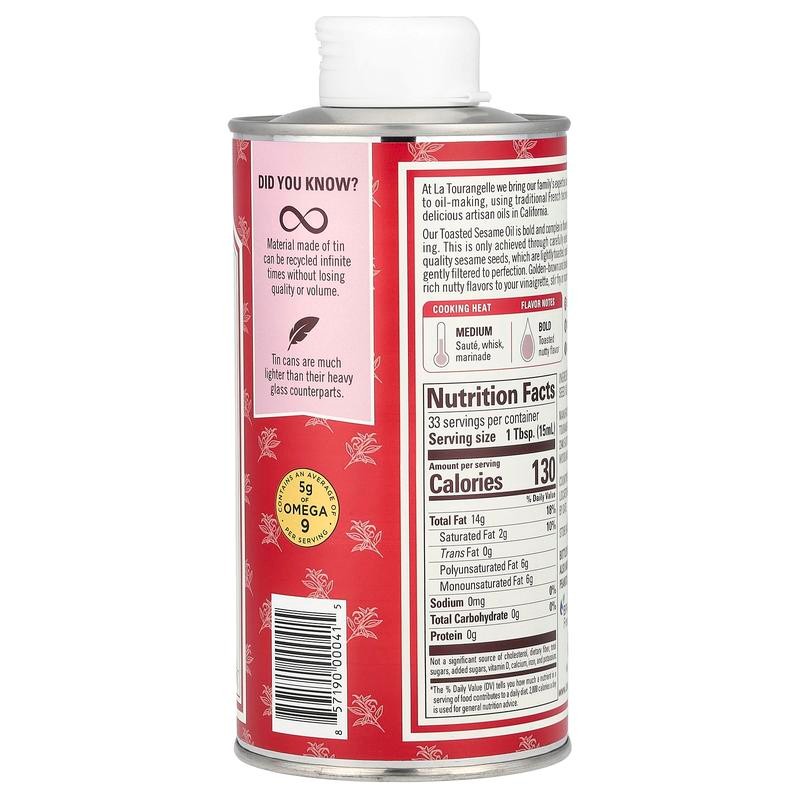 La Tourangelle Toasted Sesame Oil, 16.9 fl oz (500 ml)