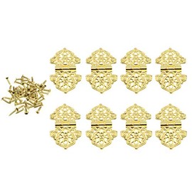 Antique Decorative Hinges,LBTODH 8 pcs Retro Bronze Zinc Alloy Butt Hinges Jewelry Box Hardware Accessories for Making/Repairing Small Wooden Box Project,with Screws(Gold)