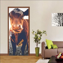 Modern Art Cow Door Mural Sticker, Peel and Stick Vinyl Refrigerator Cover/Wrap Sticker, Removable Wallpaper for Home Decor, 32.5x84.6inch/85x215cm, T233-85
