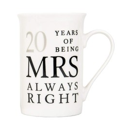 Haysoms Ivory 20th Anniversary Mr Right & Mrs Always Right Ceramic Mugs Gift Set Thoughtful and Unique Gift Idea Dishwasher and Microwave Safe