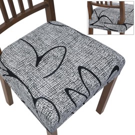 SearchI Stretch Dining Chair Seat Covers Set of 4, Soft Removable Washable Seat Covers for Dining Chairs, Dining Room Seat Cover Protector (Rear-Covered, Grey Lotus)