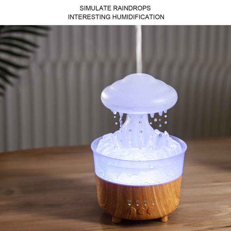 Rain Cloud Humidifier 7 Colors Light Remote Control Wood Grain