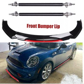 Unbranded Front Bumper Lip Splitter Red Strut Rods Black+Red For Mini Cooper