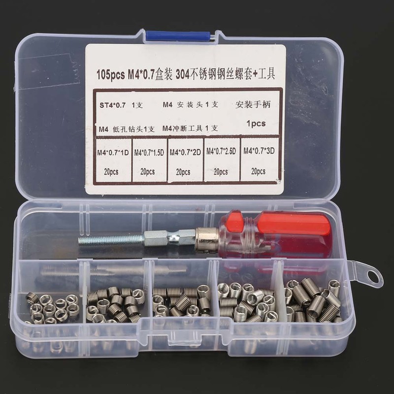 105Pcs Set Stainless Steel Wire Screw Sleeve Thread Repair Insert