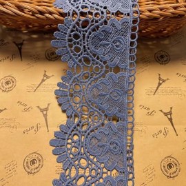 8 cm de ancho, patrón de corona europea, borde de encaje bordado inelástico, funda para mantel de cortina, ropa o accesorios para novia. (4 yardas en un paquete) (azul grisáceo)