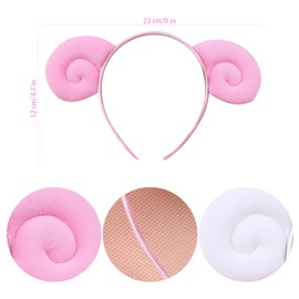 HIXNUG Sheep Headband Animals Plush Sheep Ears Head Hoop Cute Sheep Horn Headdress Fancy Dress Hair Accessories for Girls Boys (Pink)
