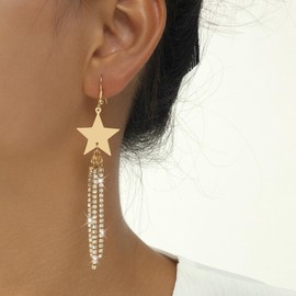 Star Tassel Earrings for Women Rhinestone Star Earrings Gold Star Earrings Star Chain Earrings Fringe Dangle Earrings Sparkly Star Earrings Wedding Prom Party Jewelry