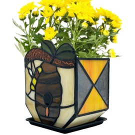 Entlityful Stained Glass Bees Flower Pot, Fun Honeycomb Planter for Indoor Plants,Indoor Planters with Drainage and Tray,Cute Bee Indoor Plant Pots,Gifts for Plant Lovers