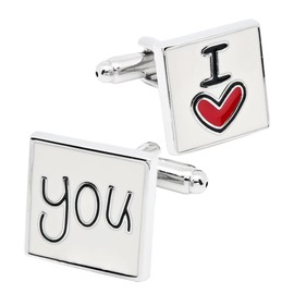 Jonwo I Love You Square Cufflinks for Men Wedding Dress In Gift Case Classic Square Men's Cufflinks Set for Wedding Party Birthday Anniversary Dress