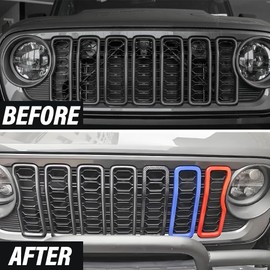 2PCS Front Grill Rings Frame Grille Inserts Cover Trim Kit for Jeep Wrangler JL JLU & Gladiator JT 2024 2025 (Blue&Red)