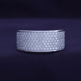 SAVEARTH DIAMONDS Round Cut Lab Created Moissanite Diamond Dome Ring In 14K White Gold Over Sterling Silver Stacking Band Ring For Men (VVS1 Clarity, 1.35 Cttw) Ring Size-8