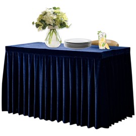 Mantel ajustable azul marino faldas de mesa para mesas rectangulares, mantel de terciopelo resistente a las arrugas para bodas, banquetes, fiestas (62 x 24 pulgadas)