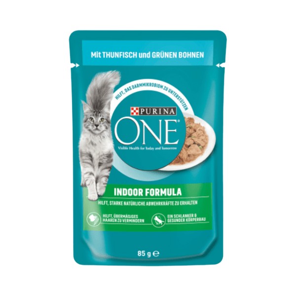 PURINA ONE Nassfutter Katze mit Thunfisch & grünen Bohnen in Soße, indoor formula 85 g
