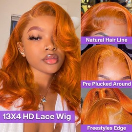 Hihmarm 12 Inch Ginger Bob Wig Human Hair 13x4 Hd Lace Front Wigs Human Hair Pre Plucked 180% Density Body Wave Wigs Human Hair 350# Lace Frontal Wigs For Black Women Glueless Wig Natural Hairline