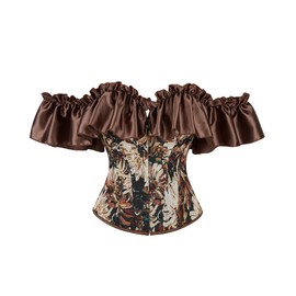 Dreay Womens Vintage Off Shoulder Corset Bustier Lace Up Boned Overbust Corset Shapewear Top Corset Tops SF917K-Black-S