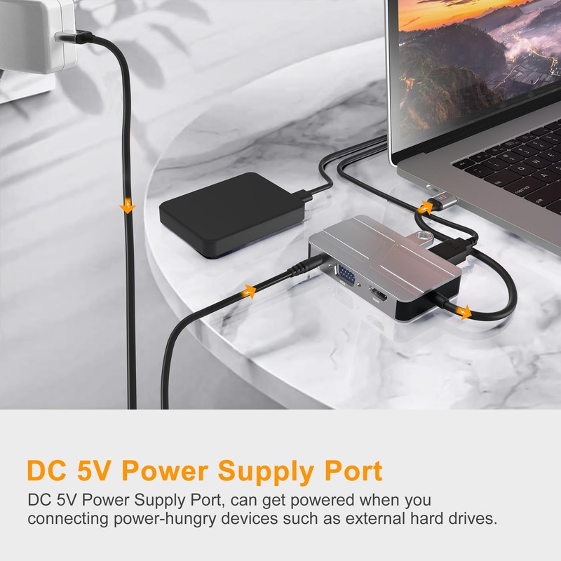 USB C Hub with 4K HDMI VGA USB3.0 3.5mm Audio