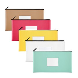 SMARTAKE 5-Pack Money Bags with Zipper, PU Leather Bank Deposit Bags, Waterproof Money Pouch for Organize Cash, Coins, Cosmetics, Invoice, Bills, Tools, 11.5 x 6.2 Inches, Macaroon Colors