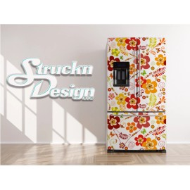 Unbranded Floral Flower Pattern Red Yellow Pink Fridge Freezer Wrap Side Door Vinyl Decal - 36" x 70" - 2pcs Inches