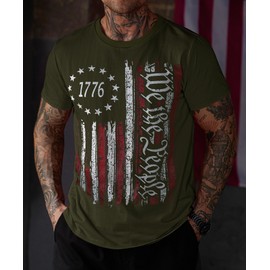 Man Stripes and Stars Top Fourth of July T-Shirt American Flag Casual Tee Shirt American Flag Printing T-Shirt S