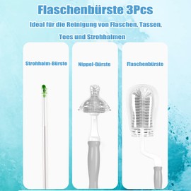 ANGNYA Baby Flaschenbürste, Silikon Reinigungsbürste für Babyflaschen 3 Stück weiche Mutterflaschenbürsten zum Reinigen von Wasserflaschen, Babyflaschen, Thermoskannen, Gläserbechern, Weinglas