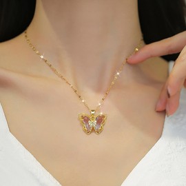 Aktully 18K Gold Dragonfly Necklace for Women Dainty CZ Zircon Dragonfly Pendant Necklace Crystal Butterfly Necklace Summer Jewelry for Dragonfly Lovers, Zinc, No Gemstone