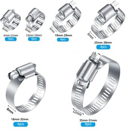 24Pcs Assorted Sizes Hose Clamps Kit, Adjustable 6-51mm Range Fuel Line Clamps for Plumbing, Automotive, Pipe Clamps for Water Pipe, Hose Clamp Kit for, Industrial, Marine, Household