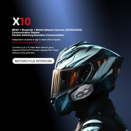 SolaMr X10 Helmet Bluetooth Headset, Mesh 4.0 Motorcycle Intercom, 2-10 People Chat Freely, Bluetooth 5.1 Motorbike Intercom with Long Range 1500m, Mobile Integrated Network with No Distance Limit