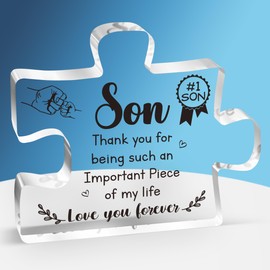 Regalos para hijo – Decoración de rompecabezas de bloques acrílicos grabados 3.9 x 3.3 pulgadas, regalos de hijo de mamá, regalos de cumpleaños para hijo de mamá/papá, cumpleaños, Navidad, regalos de