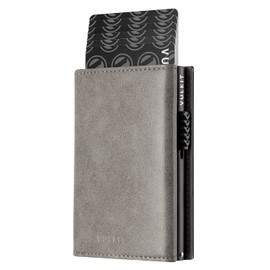 VULKIT Tarjetero de cuero con bolsillo de moneda cierre del imán billetera para efectivo y monedas. (Gris)