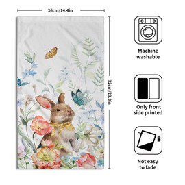 Easter Bunny Hand Towel Set of 2, Cute Rabbits Flower Butterflies Spring Decorative Soft Absorbent Guest Towels for Home Hotel Gym Spa Bathroom 14x28 Inch