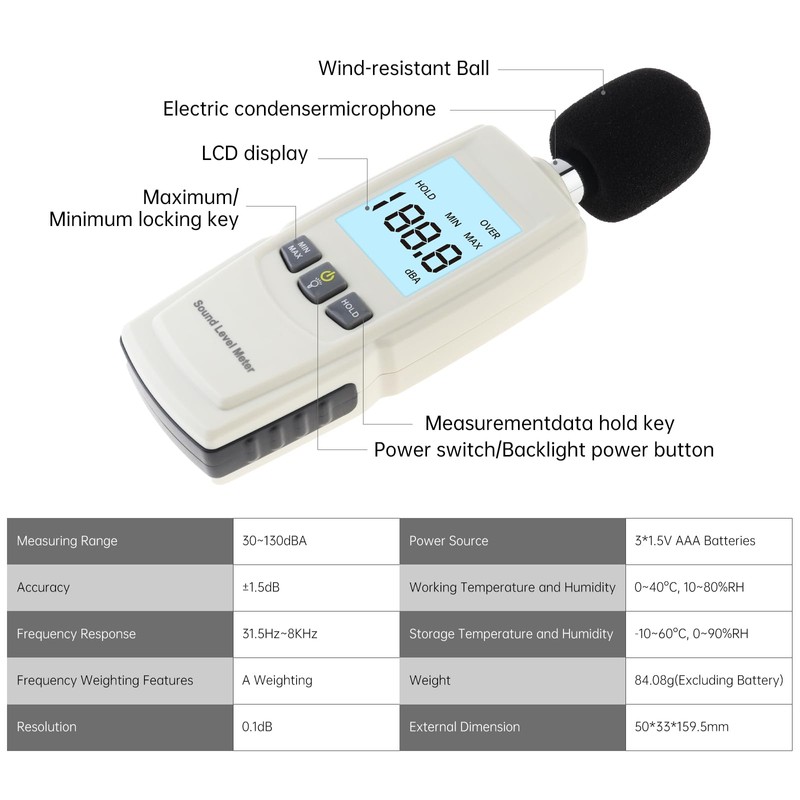 Smgda Digital Sound Level Meter, Portable Sound Meter, Noise Meter