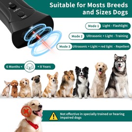 Antibarking Ultrasonic Device, 2 Modes Anti Bell Device Dogs with Strobe Torch, 25 Foot Dog Training Anti-Bark for Dogs for Most Dogs Indoor and Outdoor Use, Handheld Anti Bark Device