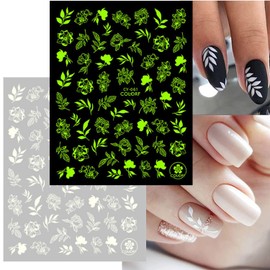 Luminous Nail Art Stickers 3D Self-Adhesive Nail Decals Design Flowers Fairy Butterfly Floral Leaf Vine Nail Sticker Decoration for Women Girls Manicure Tips Acrylic Nails Art Decal Supplies(8 Sheets)