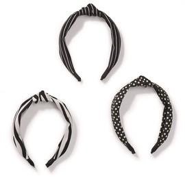 Two's Company Prints Charming Patterned Knotted Headband Set of 3 Black and White