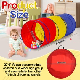 Seenelling 27.6 Inch Extra Large Kids Play Tunnel for Toddlers Colorful Pop Up Crawl Tunnel Toy for Baby Kids Children Pet Foldable Easy Storage Gift for Boys Girls Crawl Outdoor Indoor Toy(2 Pcs)