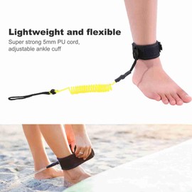 Cocoarm 5 Fuß Lange Leine für Stand-Up-Paddleboards, Aufgerollt, 5 Mm PU-Kordel mit Verstellbarer Knöchelmanschette, Bequemer Knöchelriemen, Passend für Jede Größe für (Yellow)