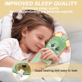 Cyiecw Cartoon Plush Hot Water Bottle Long, 1 Litre Kids Hot Water Bottle with Soft Cover, 57 x 10cm Small Capacity Tube Hot Water Bottle Animal for Shoulder, Neck(Dinosaur)