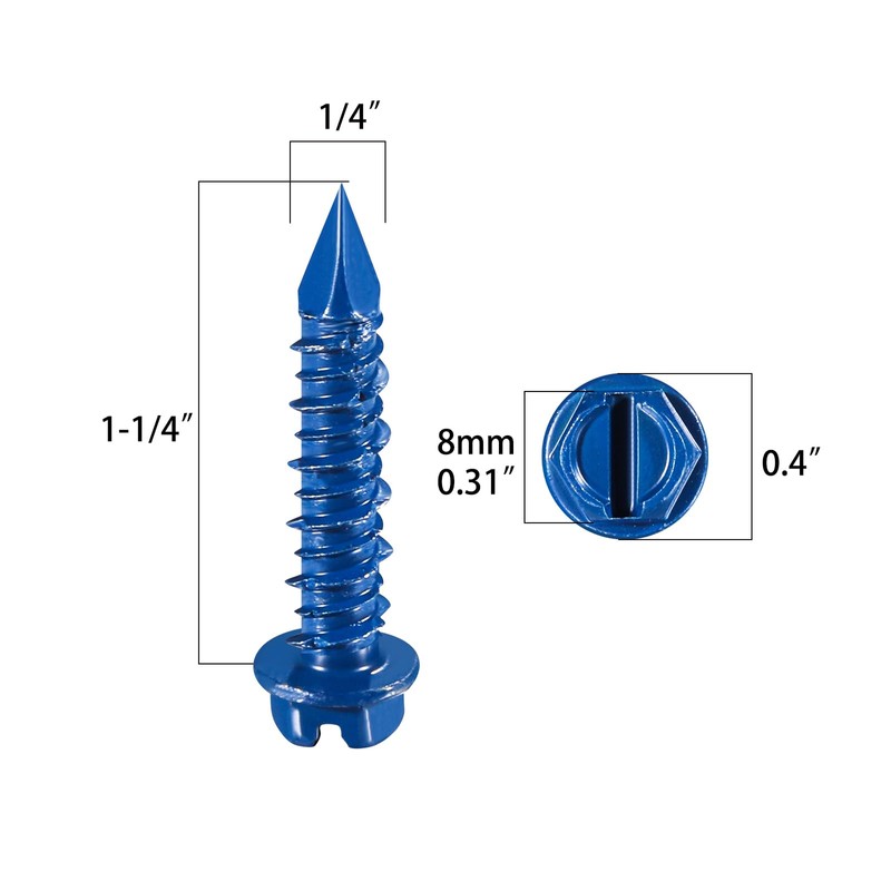Wensilon(100 PCS) 1/4" * 1-1/4" Slotted Hex Washer Head Concrete