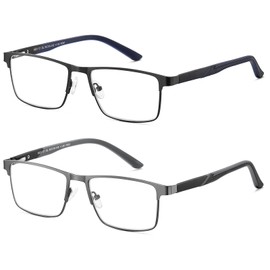 GOGELAS 2 Pack Reading Glasses for Men,Blue Light Blocking Anti UV400 Eyeglasses Metal Frame Computer Readers with Spring Hinge (+1.50,Black & Grey)