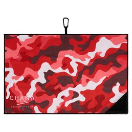 CHANA Golf - Red Camo Microfibre Golf Towel with Built-in Golf Club & Ball Bristle Brush, and Clip Attachment for All Golf Bags